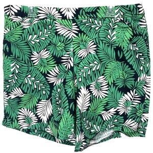 Dalia Women's Shorts Plus Size 18W Green White Leaves Rayon Blend w/ defect